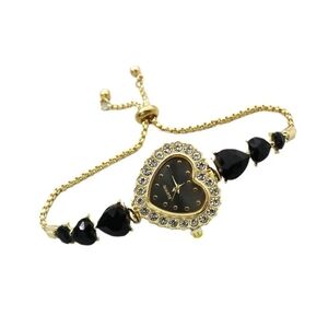 Vintage Black Casual Heart Shape Jewelry With Rhinestones Womens Watch